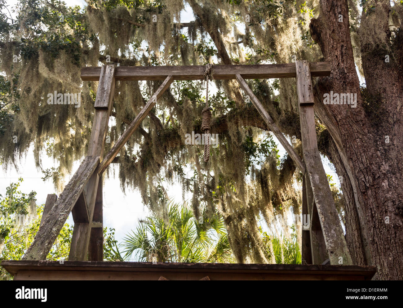 Gallows in legno e corda cappio a St Augustine Florida Foto Stock