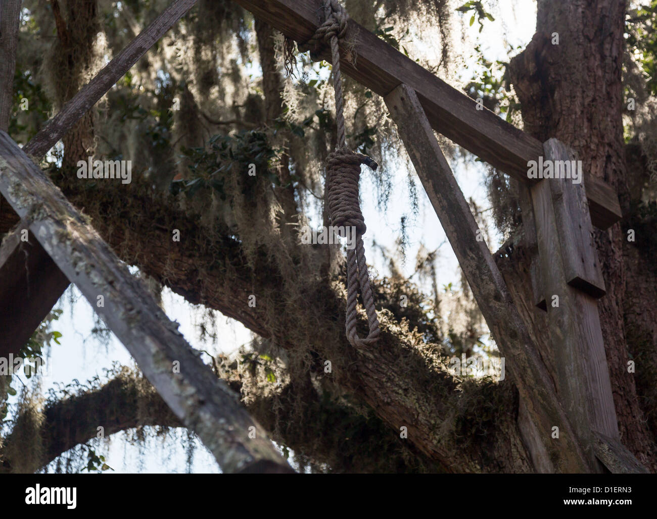 Gallows in legno e corda cappio a St Augustine Florida Foto Stock