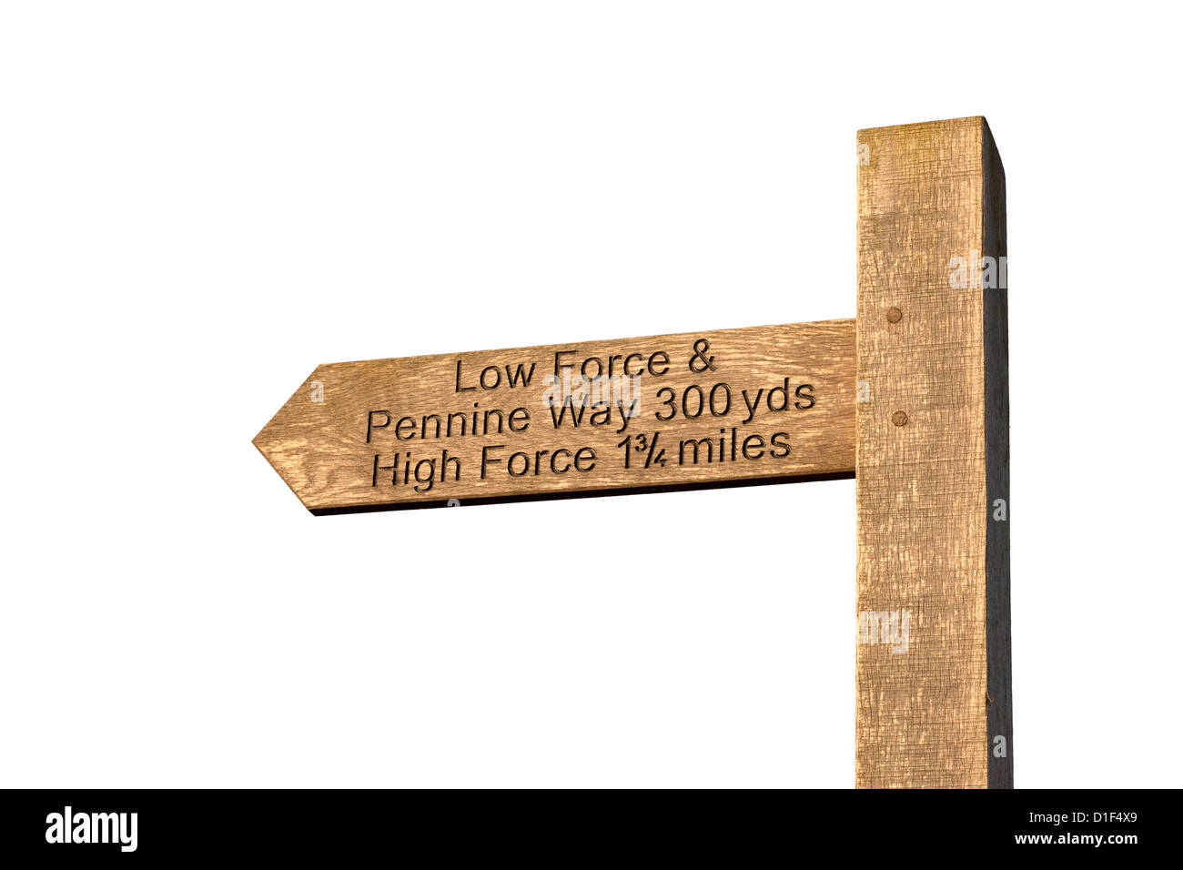 Tagliare fuori un segno posto dirigere gli escursionisti per forza bassa, alta forza e del The Pennine Way, Bowlees Teesdale superiore County Durham Regno Unito Foto Stock