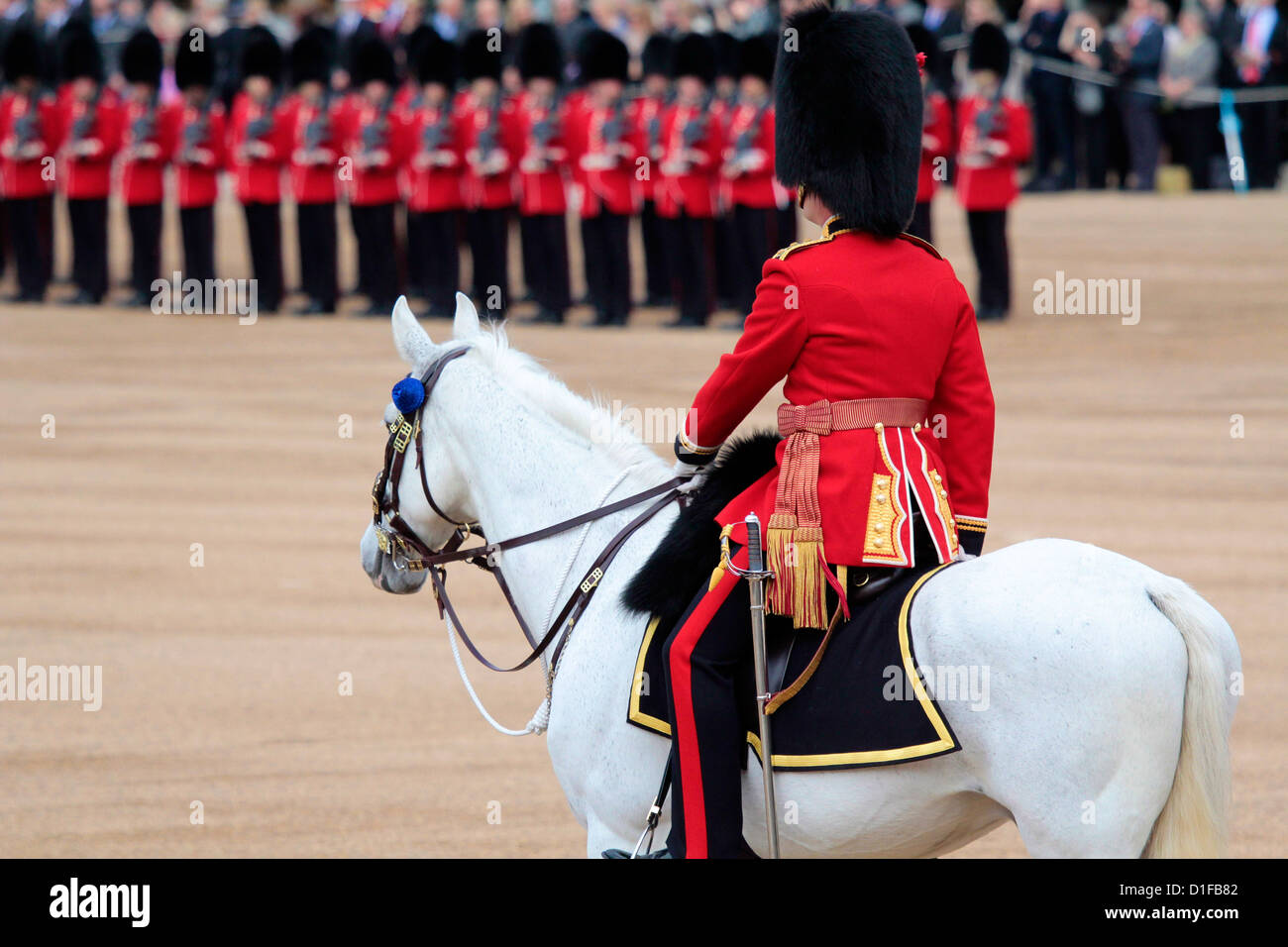 Soldati a Trooping il colore 2012, la regina ufficiale della parata di compleanno, Horse Guards, Whitehall a Londra, Inghilterra Foto Stock