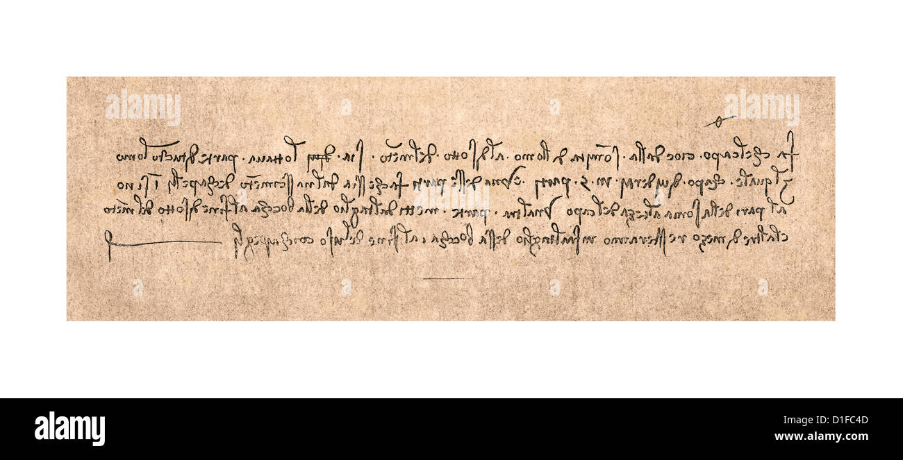 La scrittura speculare di Leonardo da Vinci. Foto Stock