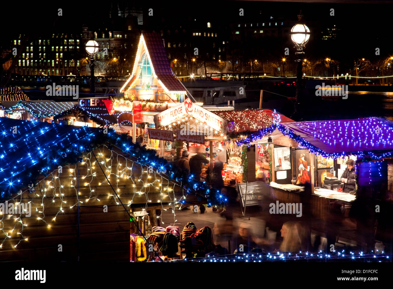 Il centro di Southbank Mercatino di Natale; Londra, Inghilterra Foto Stock