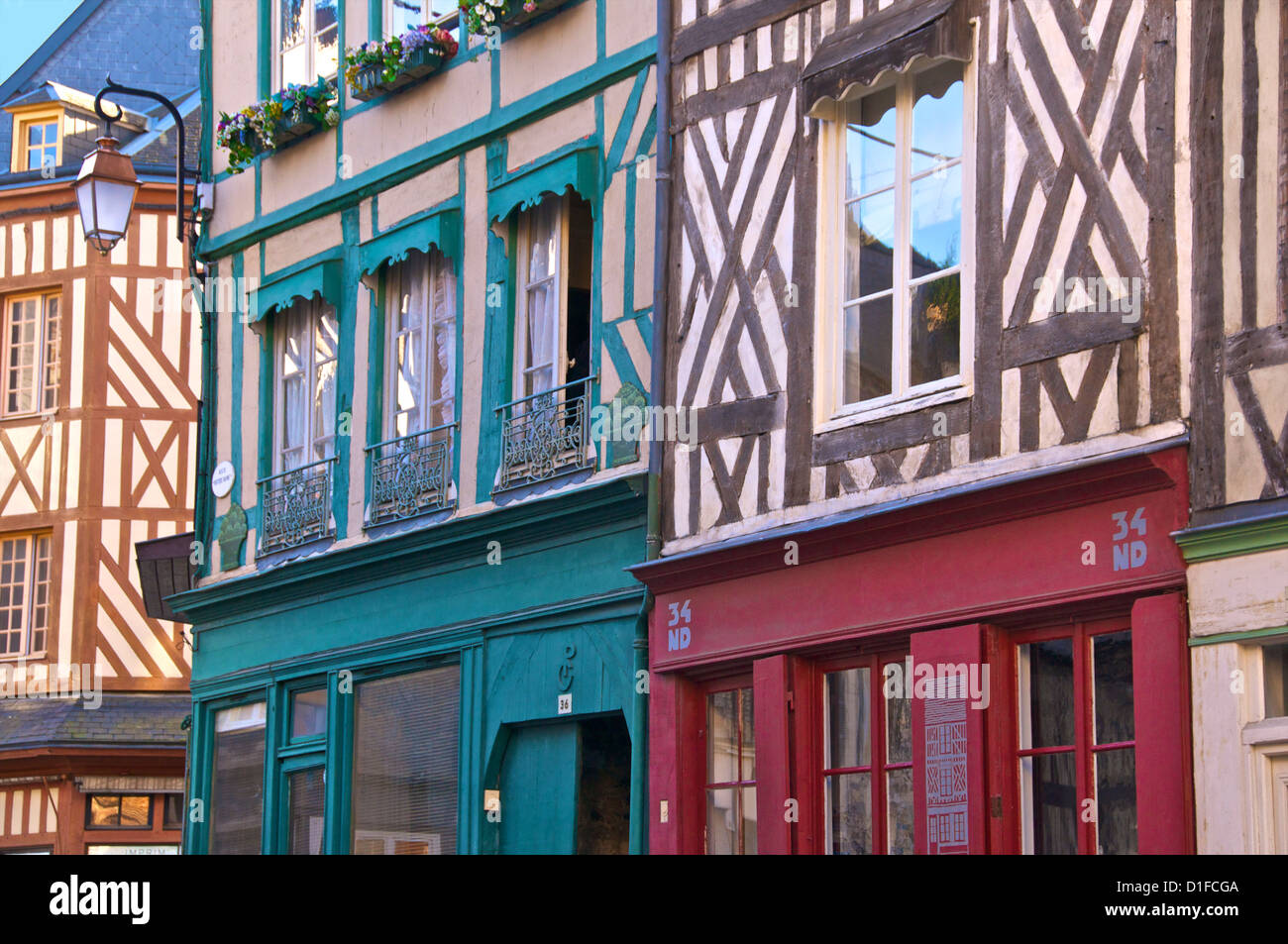 Tipica francone case normanno, Honfleur, Calvados, Normandia, Francia, Europa Foto Stock