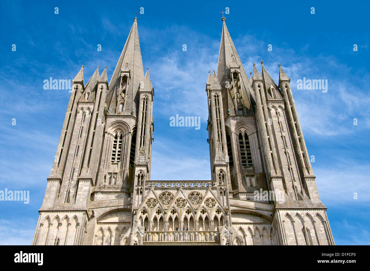 Dettaglio della cattedrale di Notre Dame risalente al XIV secolo, Coutances, del Cotentin, in Normandia, Francia, Europa Foto Stock