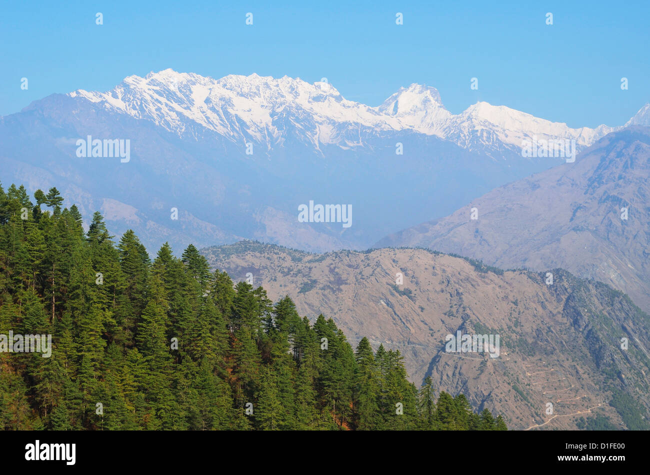 Vista di Langtang mountain range, Langtang National Park, Bagmati, Regione centrale (Madhyamanchal), Nepal, Himalaya, Asia Foto Stock