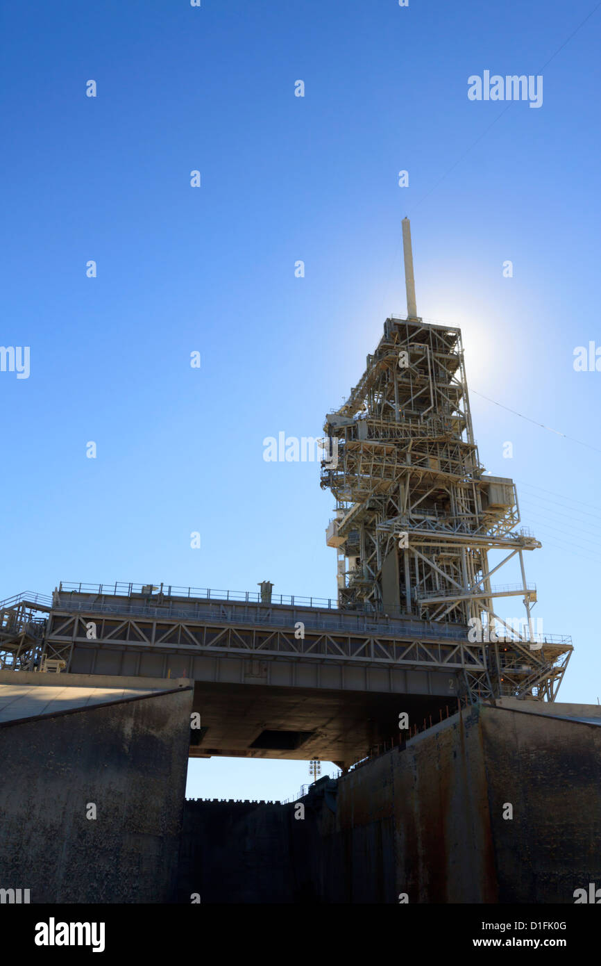 Kennedy Space Center Launch Pad 39A da dove il possente Saturno V e lo Space Shuttle sono stati lanciati da Foto Stock