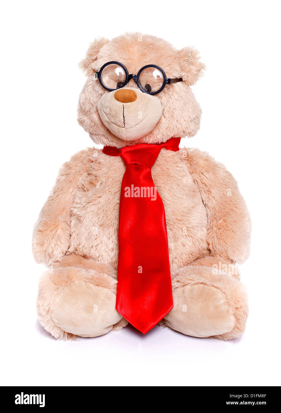 Grazioso orsacchiotto con gli occhiali e cravatta rossa Foto Stock