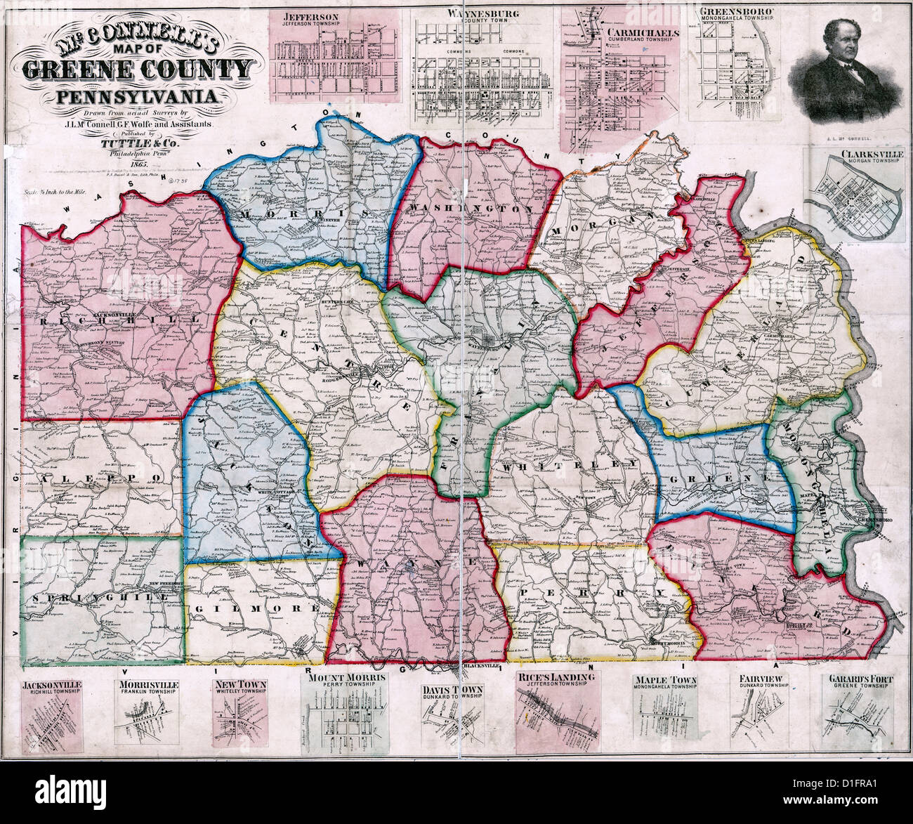 Mappa di Greene County, Pennsylvania, circa 1865 Foto Stock