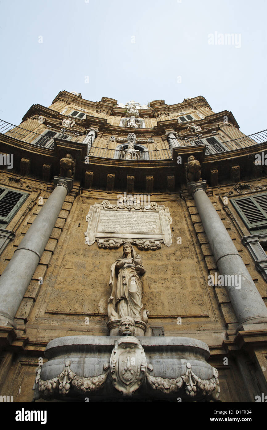 Quattro Canti e Piazza Vigliena, Palermo, Italia Foto Stock