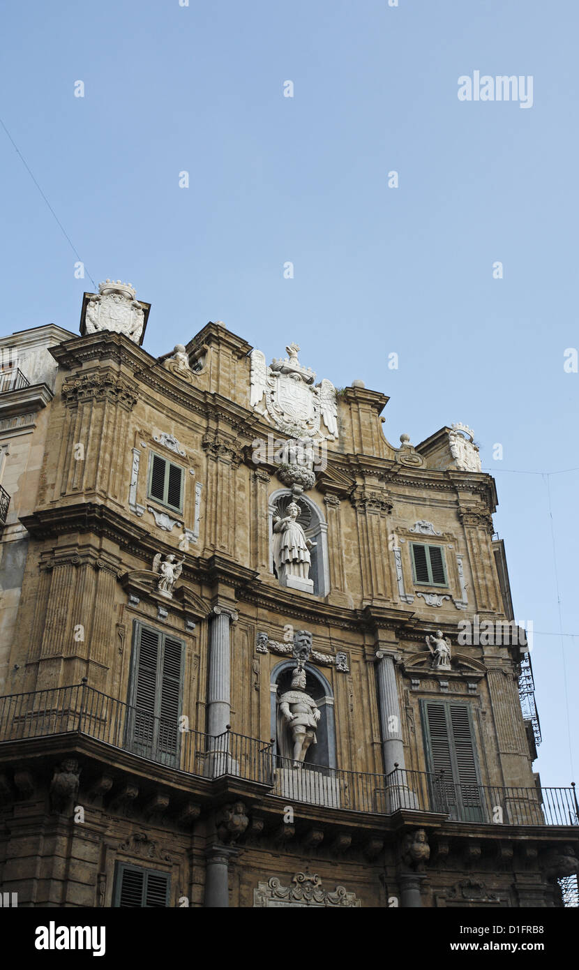 Quattro Canti e Piazza Vigliena, Palermo, Italia Foto Stock