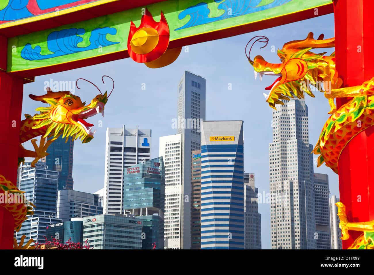 Skyline della città e dal quartiere finanziario di Singapore, Asia sud-orientale, Asia Foto Stock