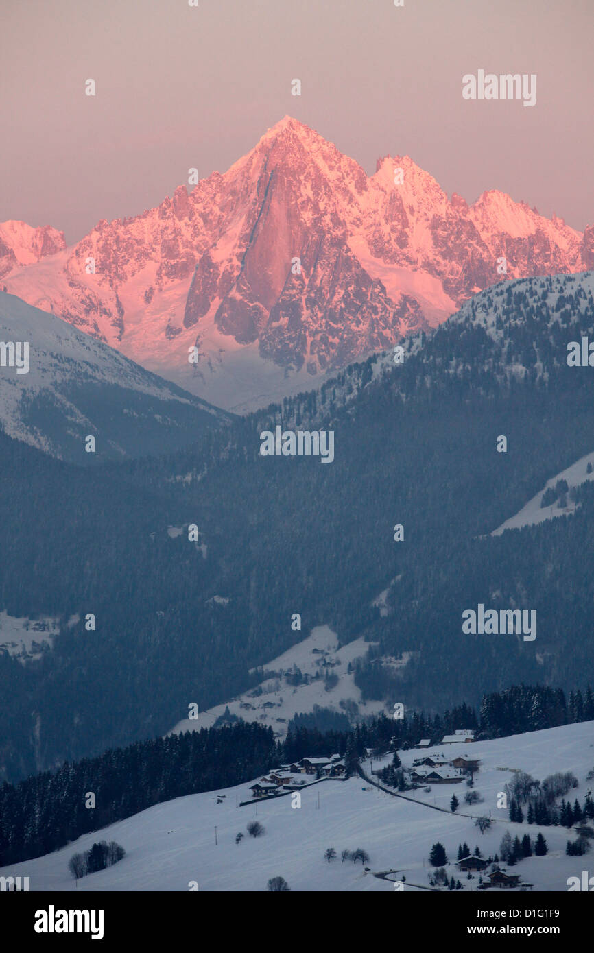 L'ago verde, Mont Blanc mountain range, Megeve, Haute-Savoie, sulle Alpi francesi, Francia, Europa Foto Stock
