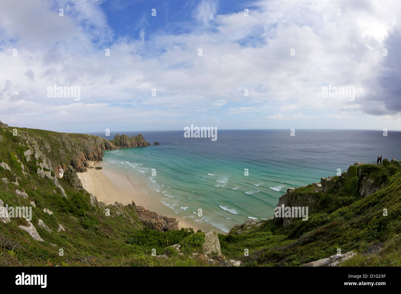 Pedn Vounder spiaggia vicino Porthcurno, Cornwall, England, Regno Unito, Europa Foto Stock