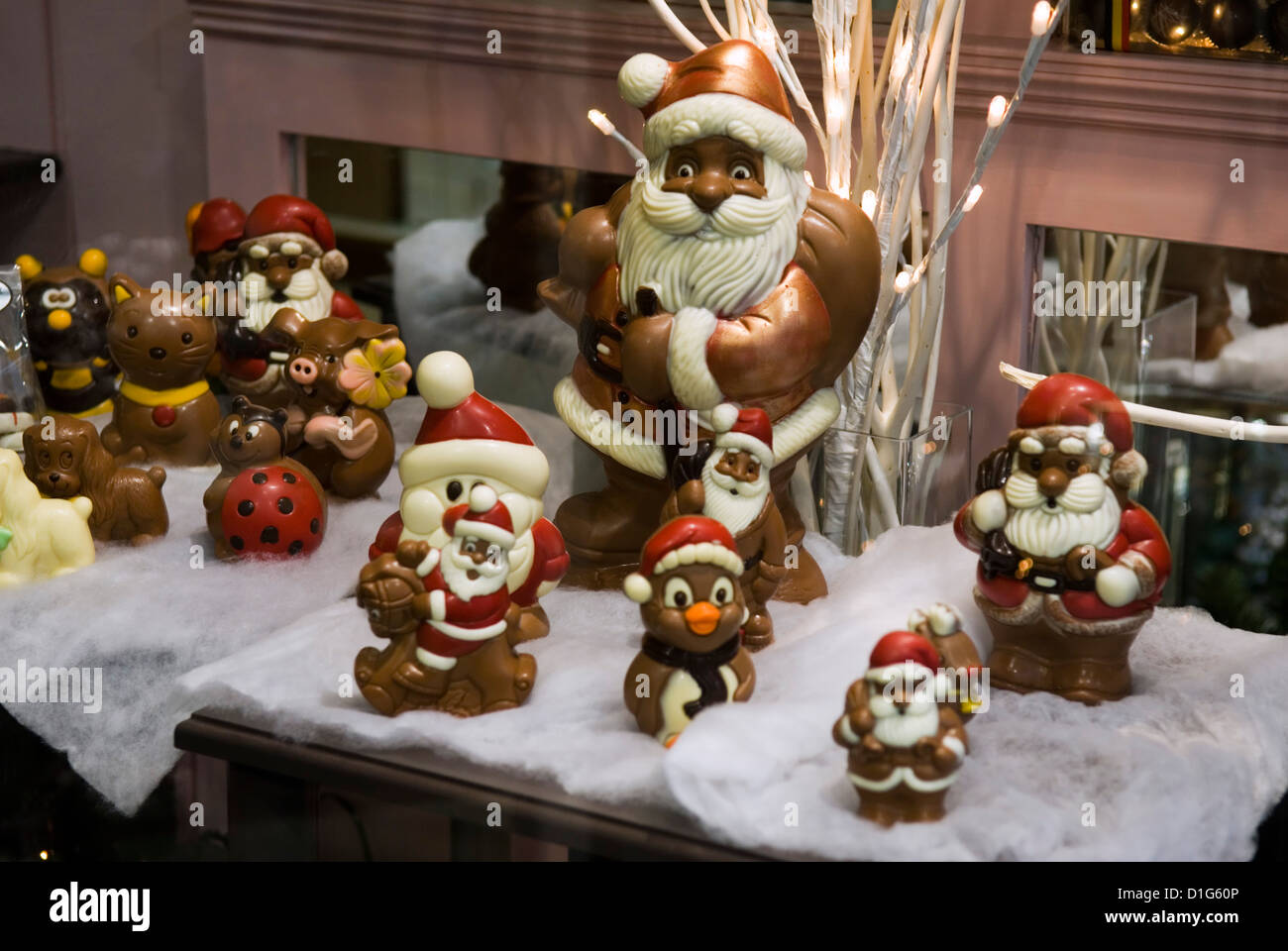 Belga cioccolatini di Natale, Bruges, West Vlaanderen (Fiandre), Belgio, Europa Foto Stock