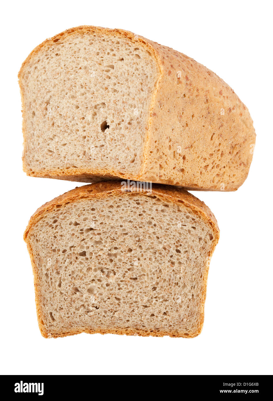 Due metà del pane di segale su sfondo bianco Foto Stock