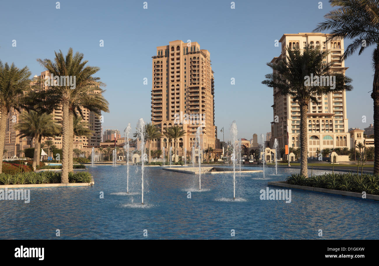 Fontana al La Perla, Porto saudita, Doha in Qatar Foto Stock
