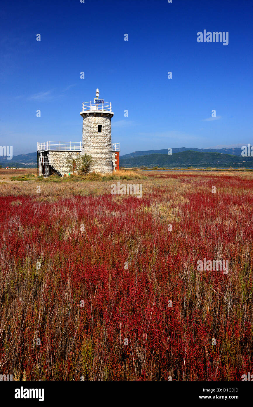 Il faro di Koprena, all'Amvrakikos Kolpo, Arta, Epiro, Grecia Foto Stock