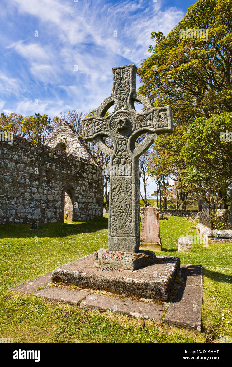 Chiesa Kildalton e la sua magnicent alta croce sull'isola di Islay, Ebridi Interne, Scotland, Regno Unito, Europa Foto Stock