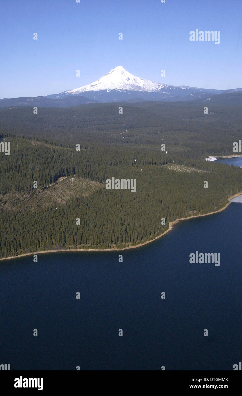 Vista aerea di Snow capped Mount Hood uno stratovulcano nella gamma a cascata nel nord Oregon Febbraio 24, 2005. Foto Stock