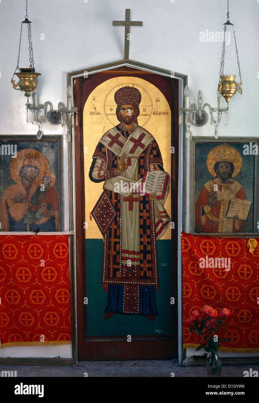 Ayios Constandinos Piccola chiesa con icone Grecia SAMOS Foto Stock