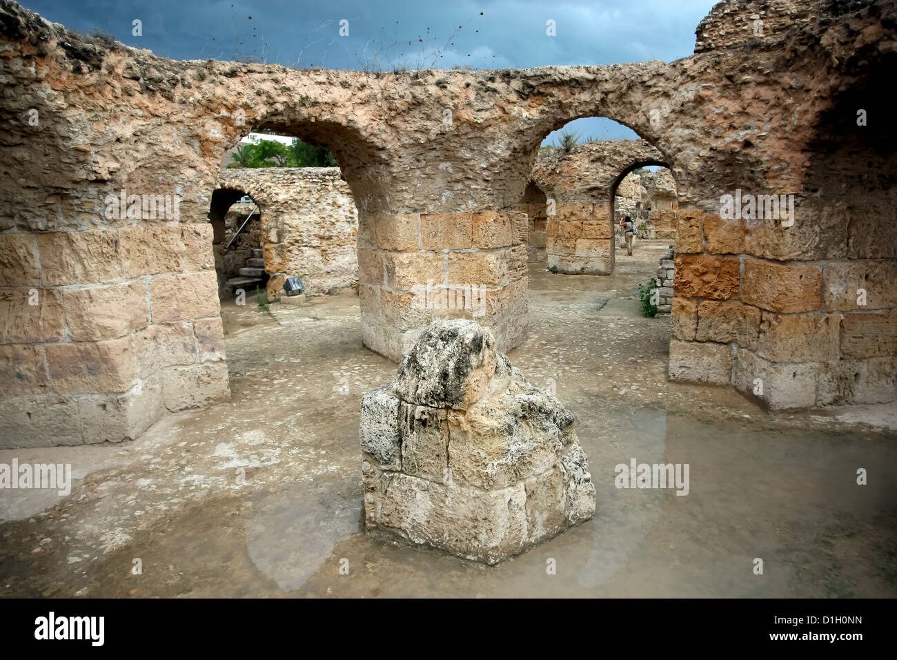 Cartagine,Tunisi, Tunisia. Vista generale del Antonine bagni - rovine sotto acqua dopo piogge torrenziali Foto Stock