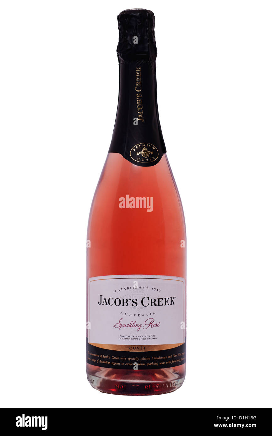 Una bottiglia di Jacob's Creek frizzante vino rosa su sfondo bianco Foto Stock