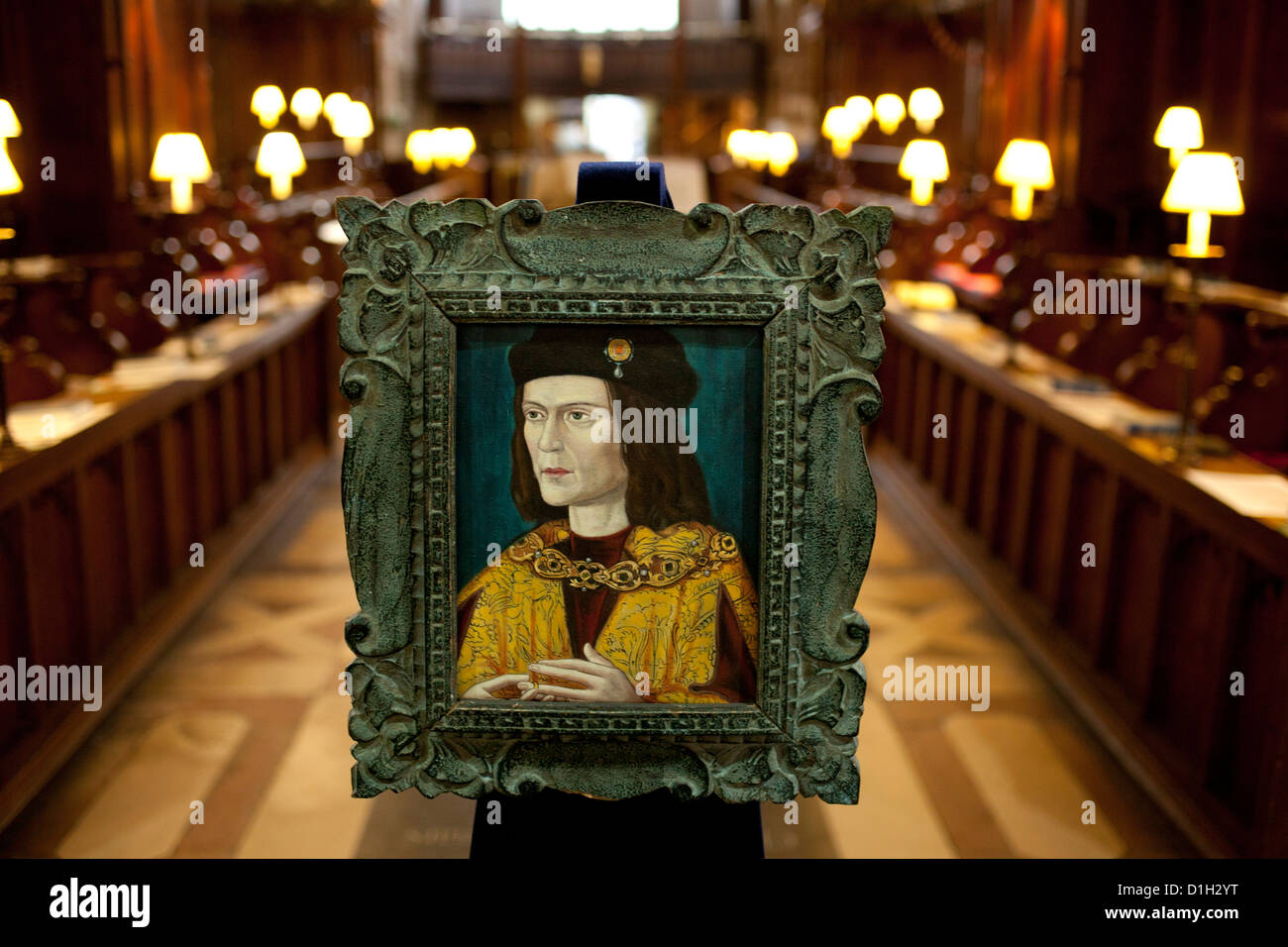 Un ritratto del re Richard la terza all'interno della cattedrale di Leicester. Foto Stock