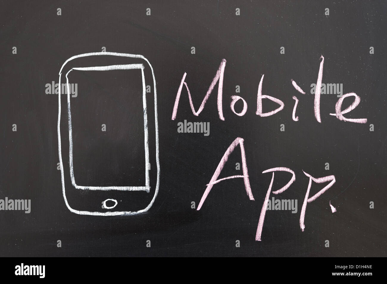 Mobile App concetto disegno tracciato sulla lavagna Foto Stock