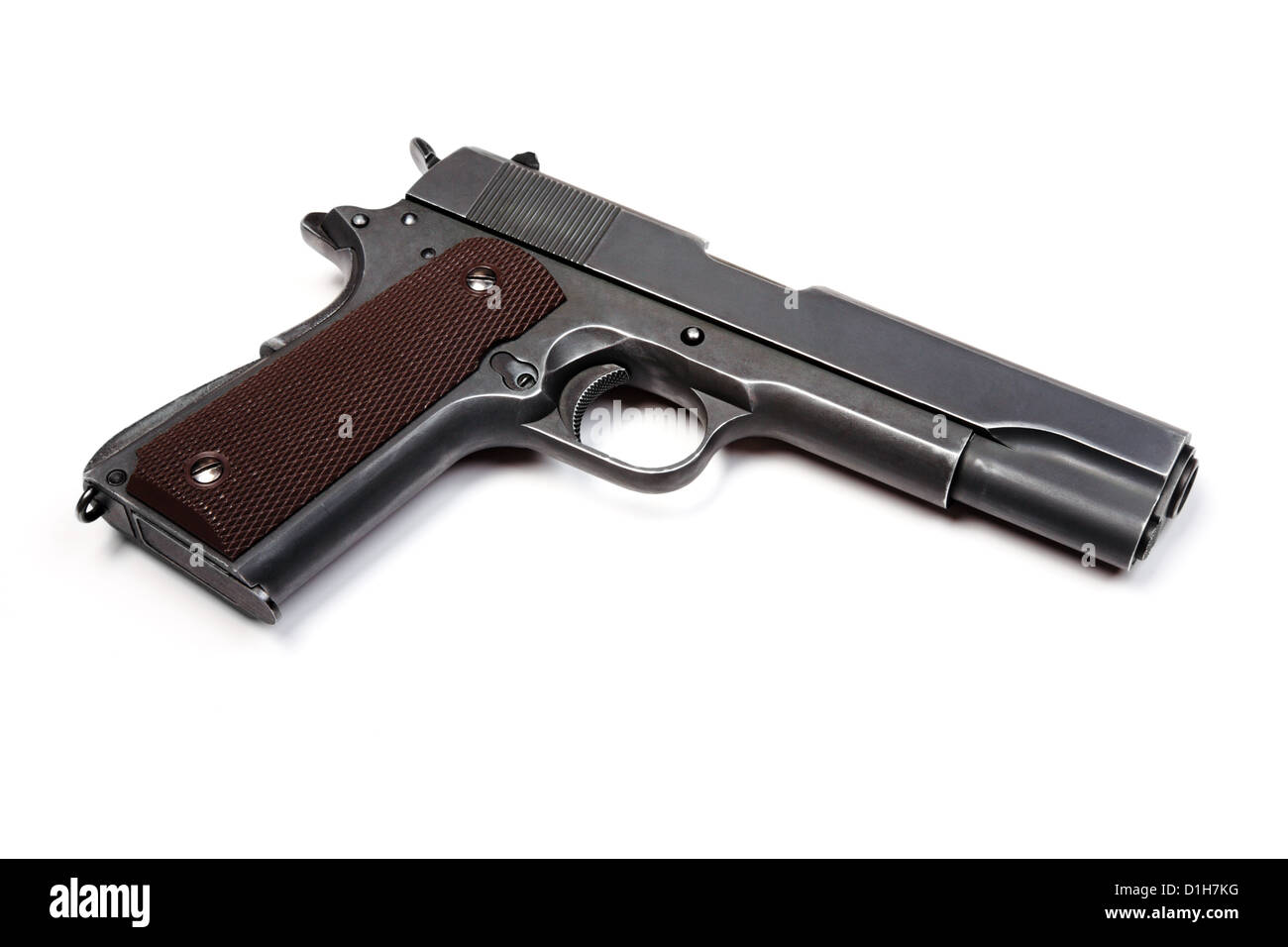 Stati Uniti Army Colt 1911A1 pistola isolato su uno sfondo bianco. Studio shot. Foto Stock