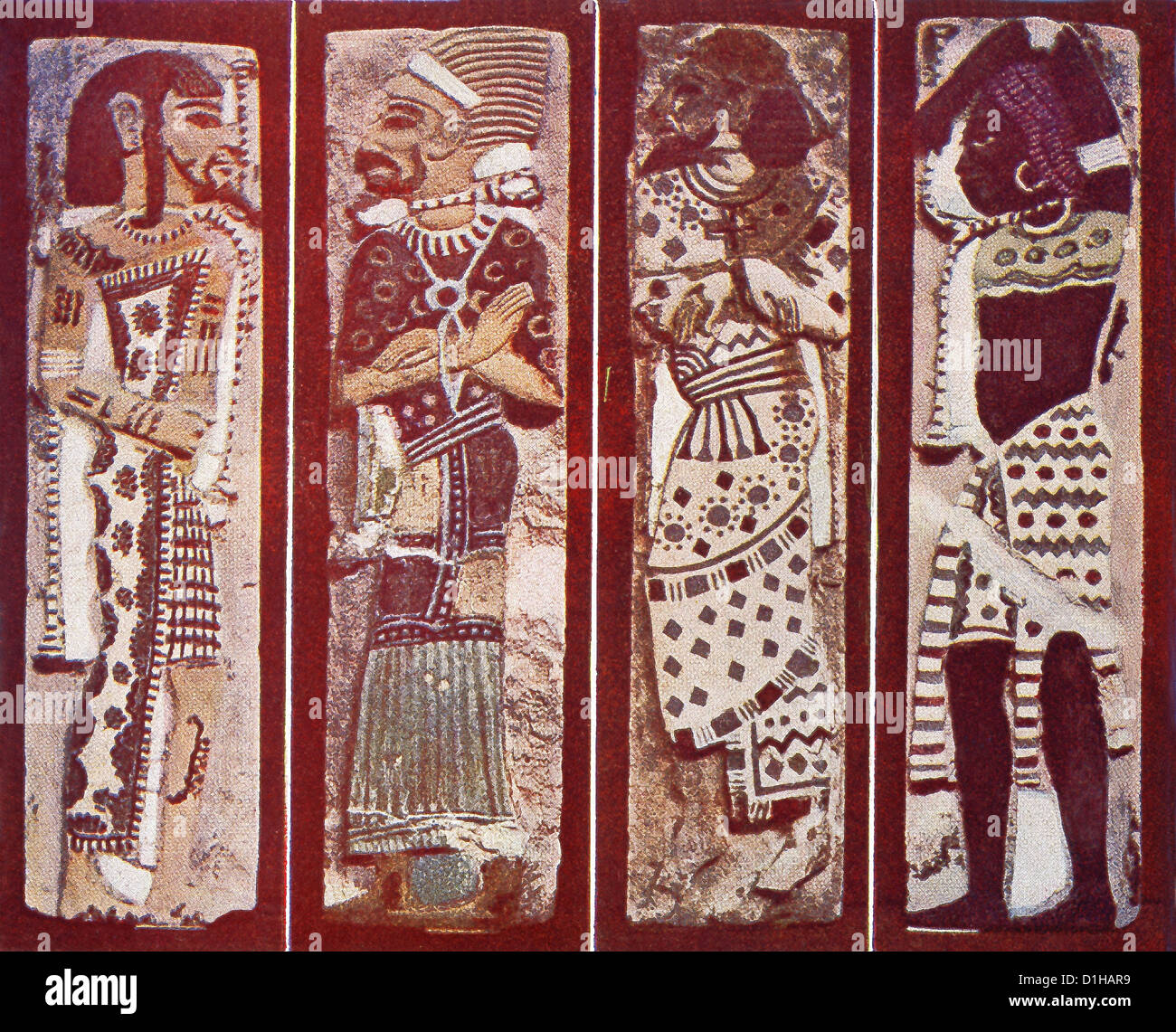 Questi quattro lapidi di marmo intarsiato con vetro e faience trovati nel tempio mortuario della xx dinastia Ramses III. Foto Stock
