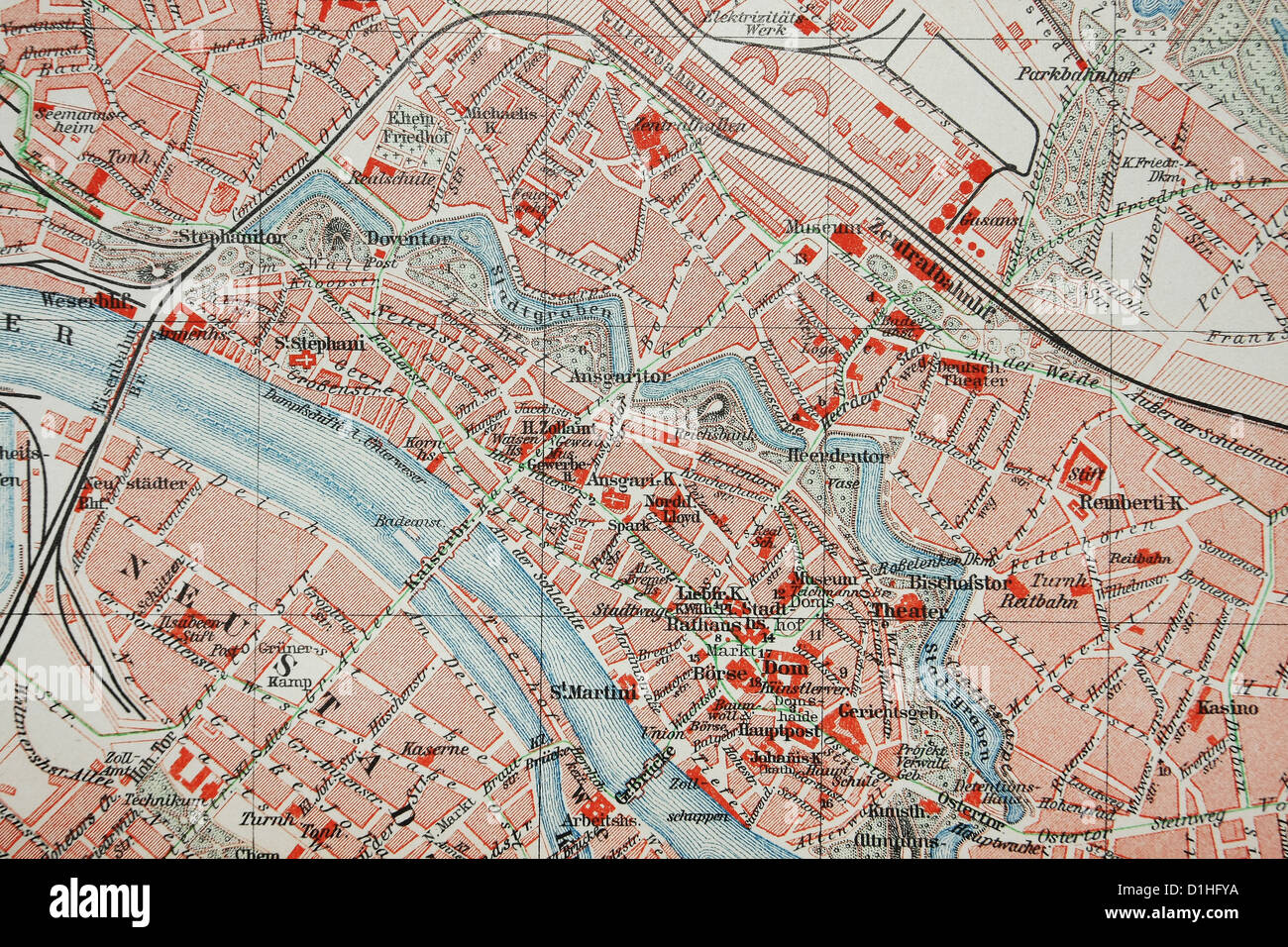 Vintage del XIX secolo mappa di una città Foto Stock