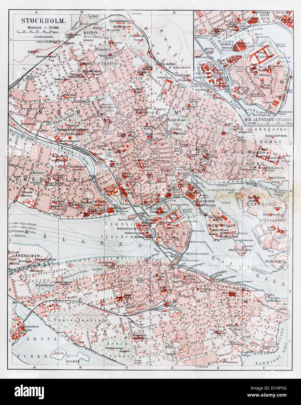 Vintage Mappa di Stoccolma alla fine del XIX secolo Foto Stock