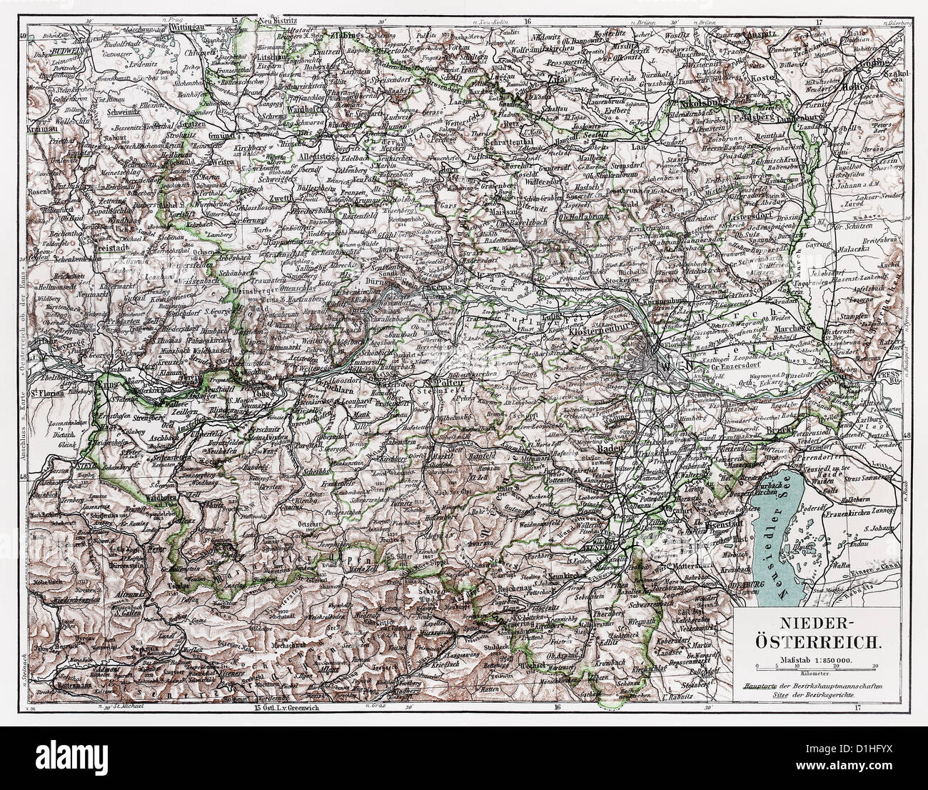 Vintage mappa di Austria alla fine del XIX secolo Foto Stock