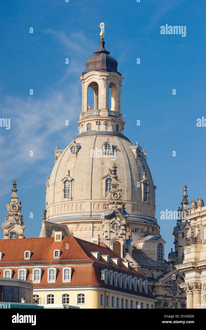 La cupola della Frauenkirche, Altstadt, Dresda, Sassonia, Repubblica federale di Germania. Foto Stock