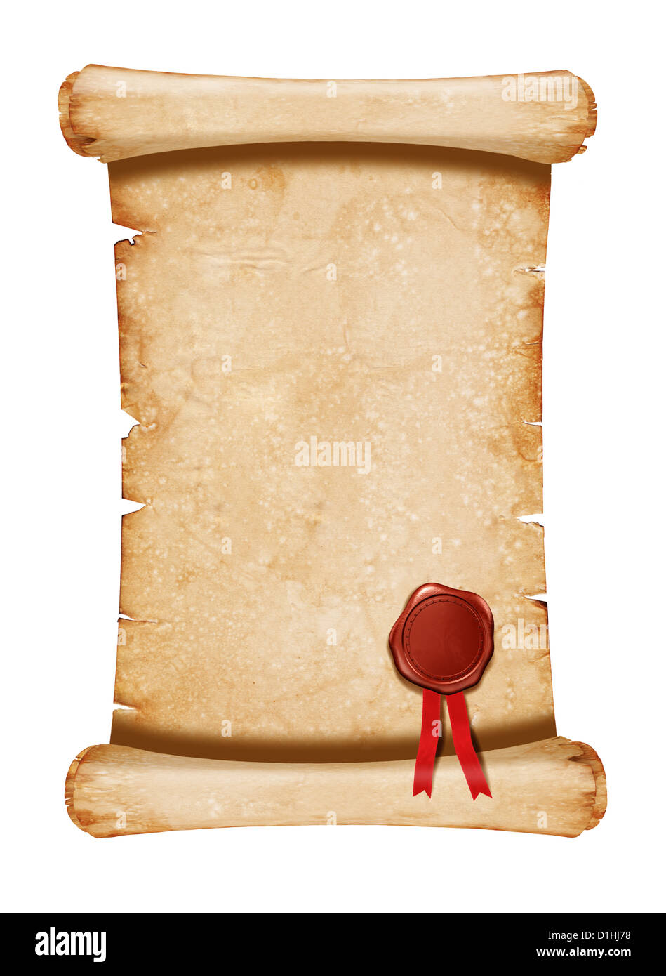 Antico manoscritto con guarnizione cera - isolato su bianco Foto Stock