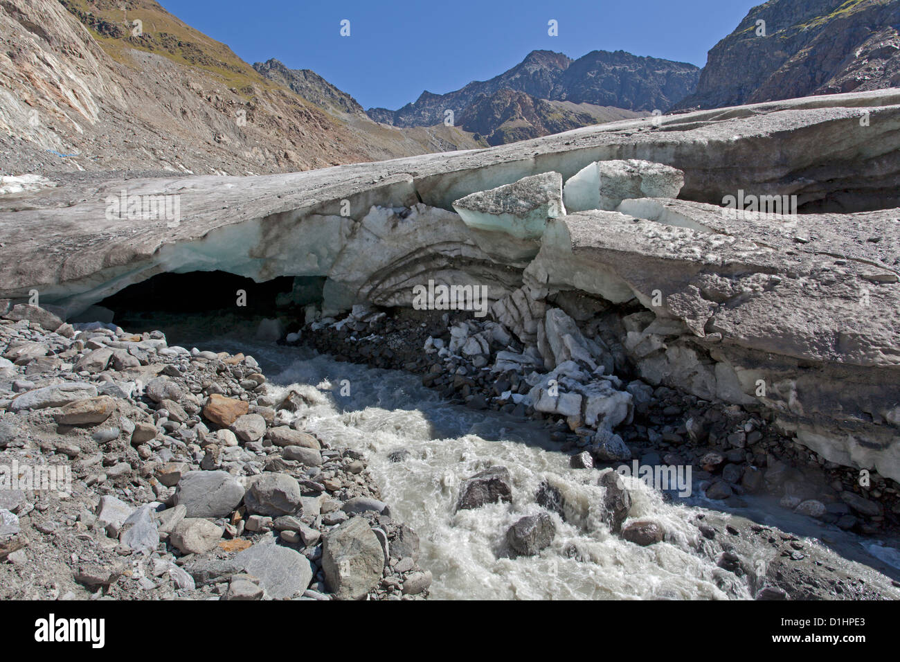 Muso del ghiacciaio Kaunertal ghiacciai, Austria Foto Stock