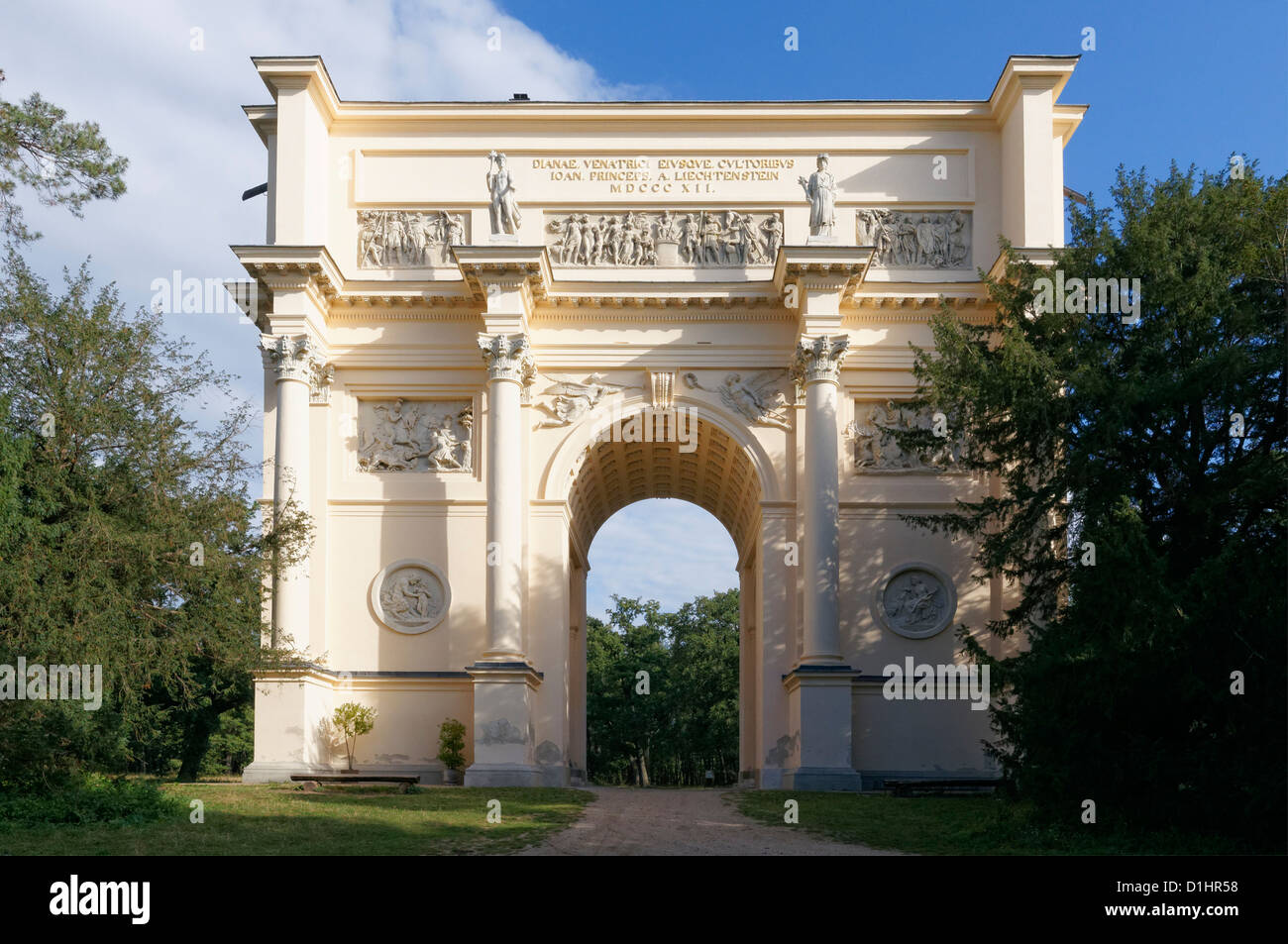 Il rendez-vous Hunting Lodge (Tempio di Diana), areale Ledniclo-Valticky, Valtice, Moravia del Sud, Repubblica Ceca. Foto Stock