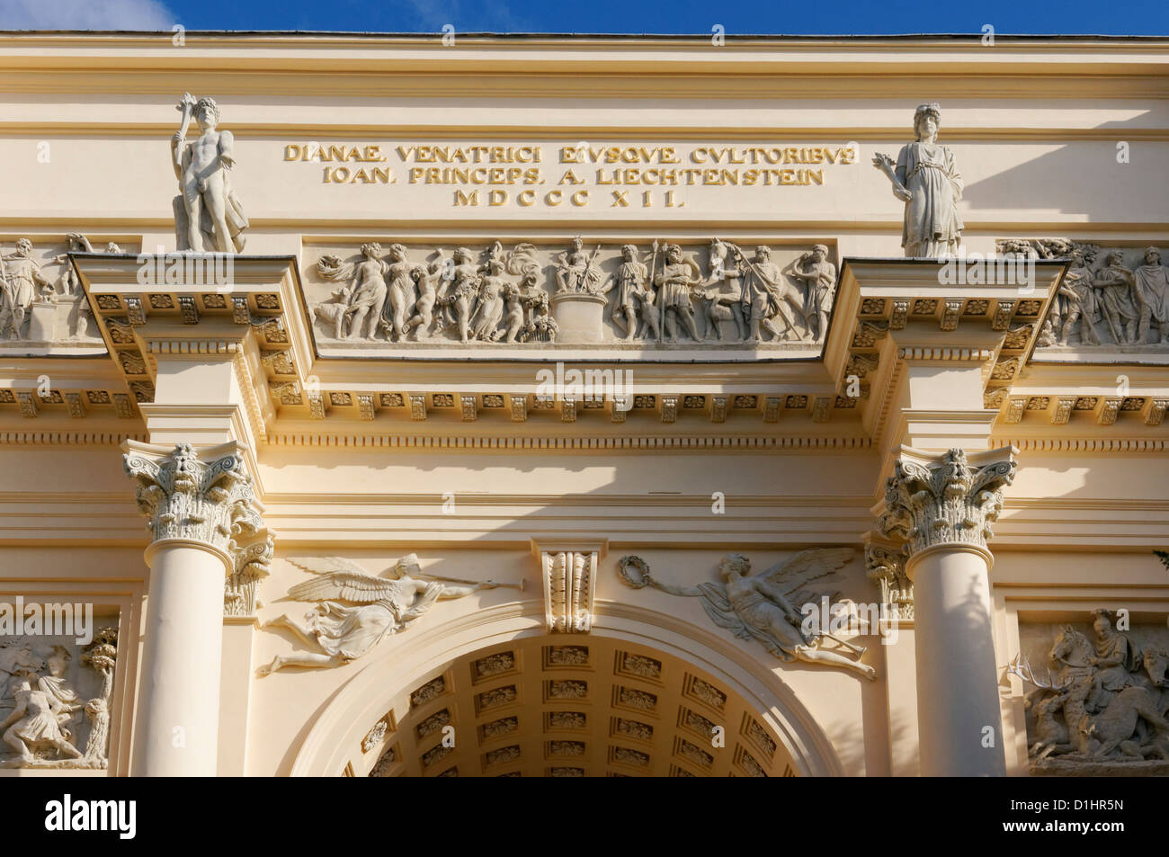 Il rendez-vous Hunting Lodge (Tempio di Diana), areale Ledniclo-Valticky, Valtice, Moravia del Sud, Repubblica Ceca. Foto Stock