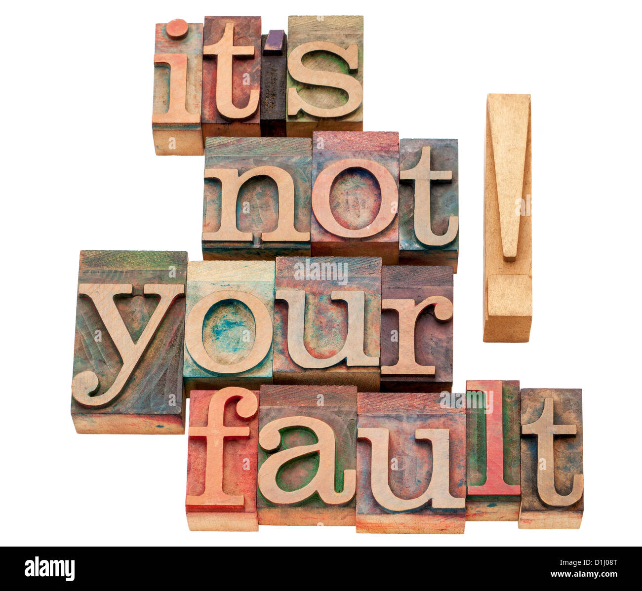 Non è colpa tua - parole isolate in rilievografia vintage tipo legno blocchi di stampa Foto Stock