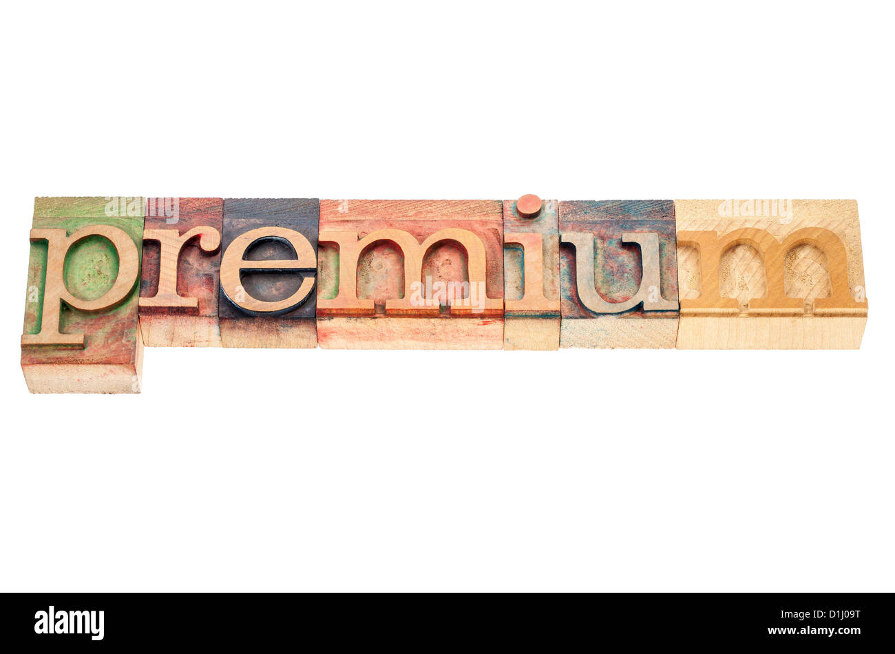 Premium - parola isolata in rilievografia vintage tipo legno blocchi di stampa Foto Stock