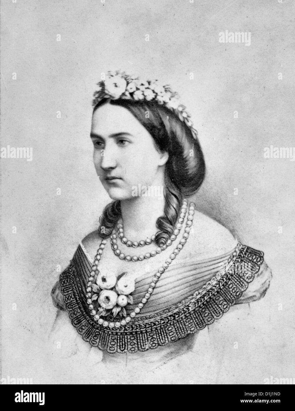 Imperatrice Carlota del Messico, testa e spalle ritratto, rivolto verso sinistra, circa 1865 Foto Stock