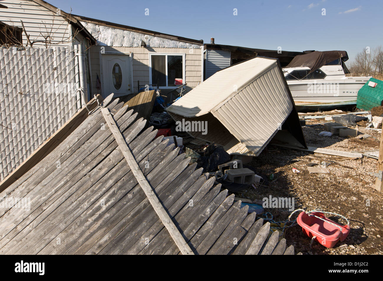 Danni residenziale dall uragano sabbioso di Staten Island, New York Foto Stock