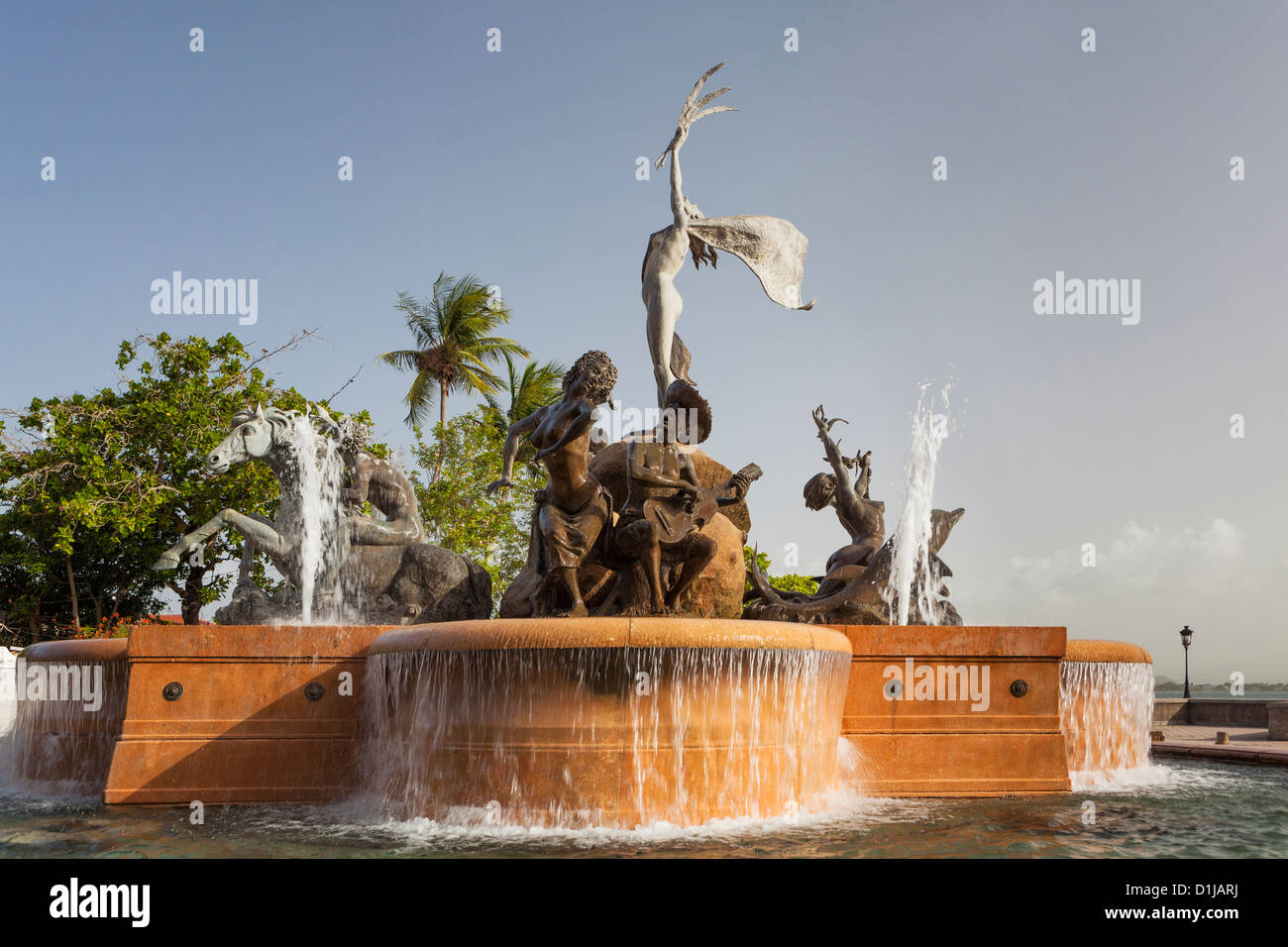 Fontana, Paseo de la Princesa, nella vecchia San Juan, Puerto Rico Foto Stock