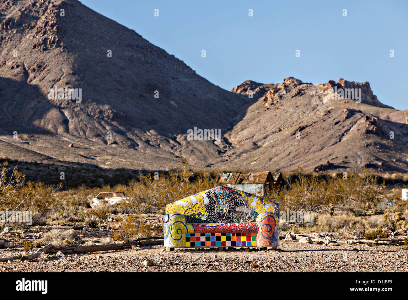 Sculture pubbliche chiamato sedersi qui! Presso il museo a cielo aperto in Goldwell, NV. Foto Stock