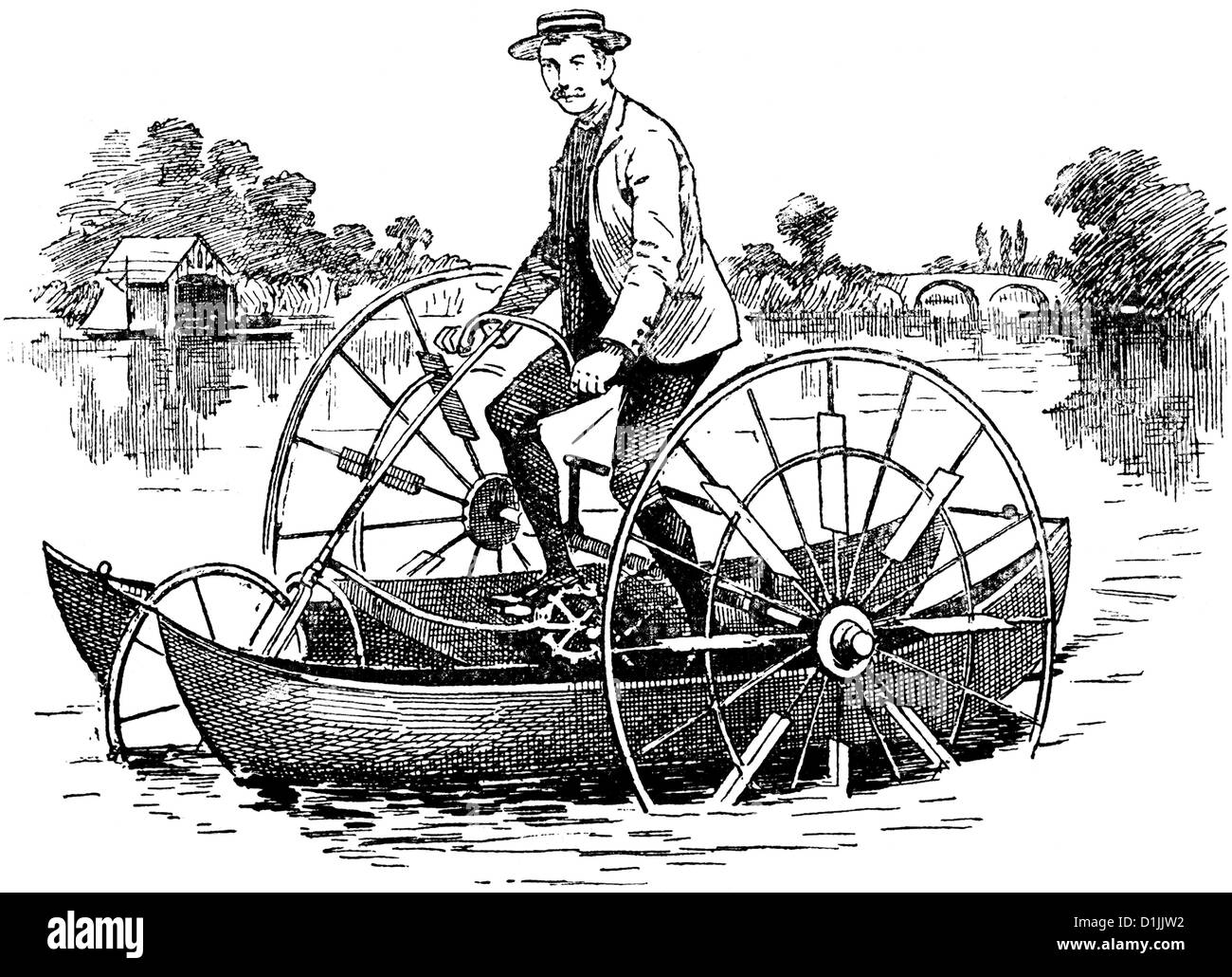 Una nuova invenzione, una bicicletta per la strada e come una , circa 1894, Foto Stock