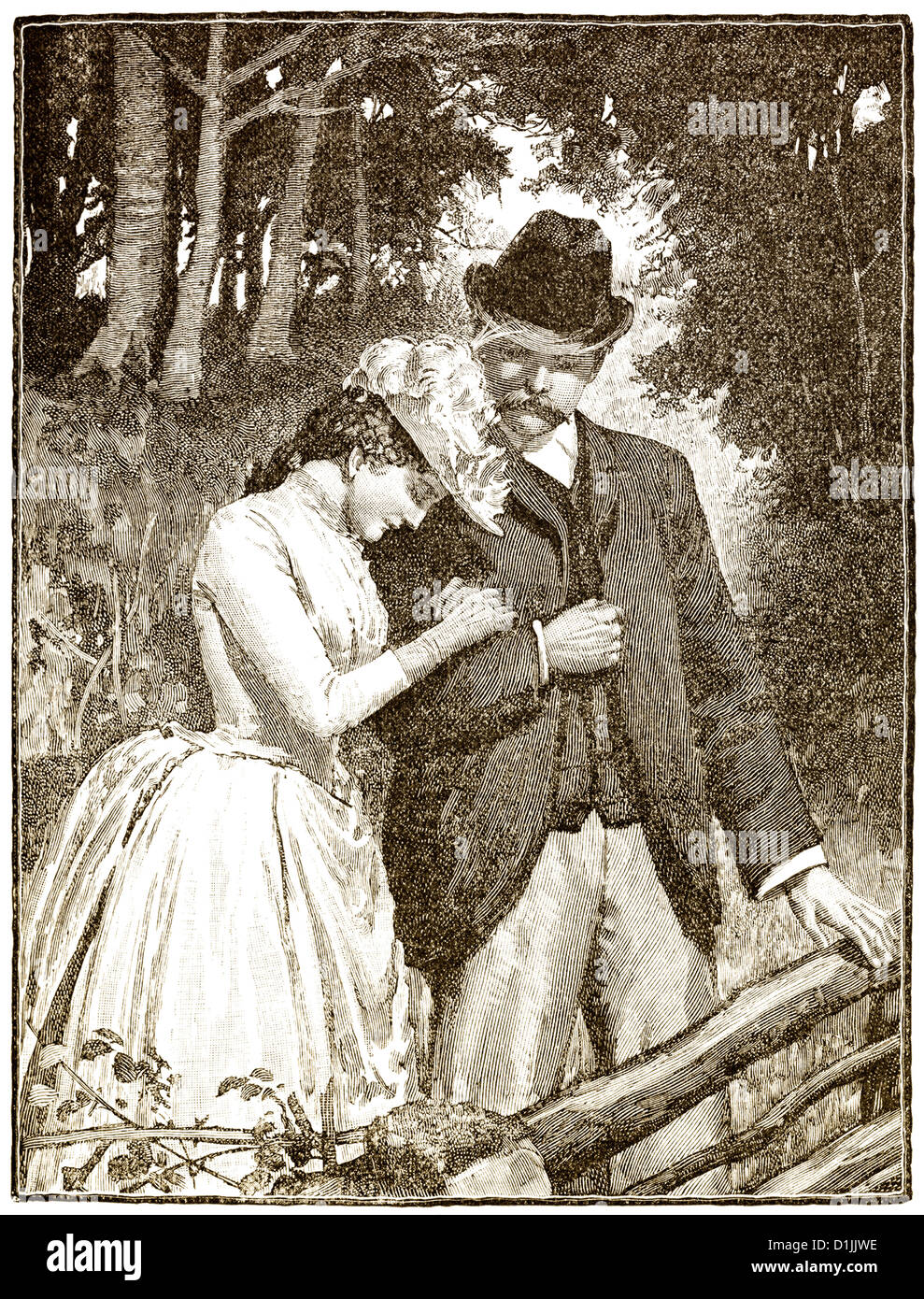 Disegno romantico da Inghilterra, secolo XIX, di vecchio stile di amanti dei boschi, circa 1894 Foto Stock