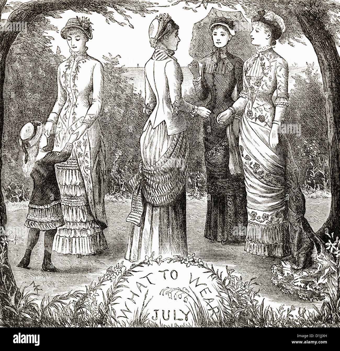 Disegno storico dall'Inghilterra, secolo XIX, le donne della moda intorno al 1881, Foto Stock