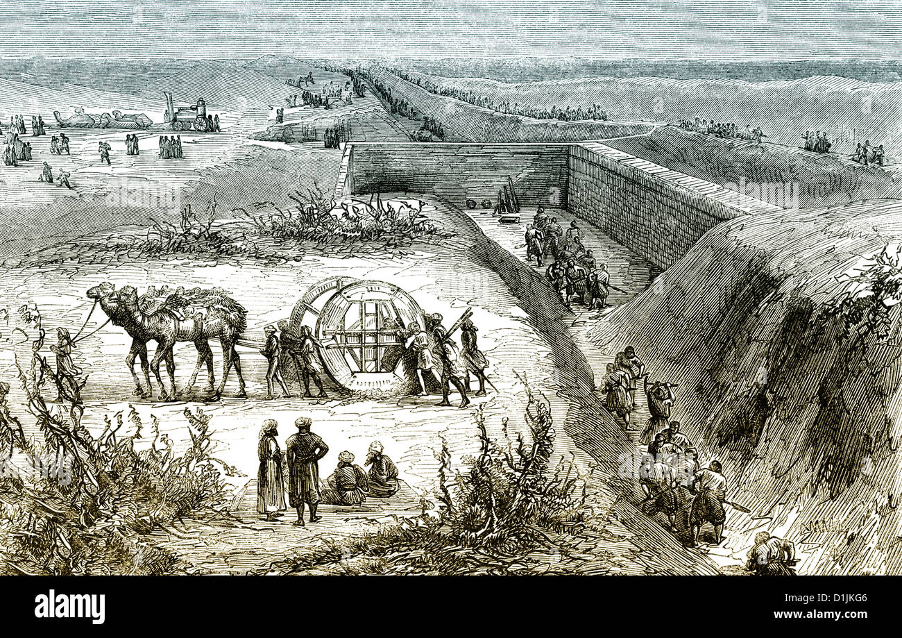 Operai a costruire il Canale di Suez, 1861, Foto Stock