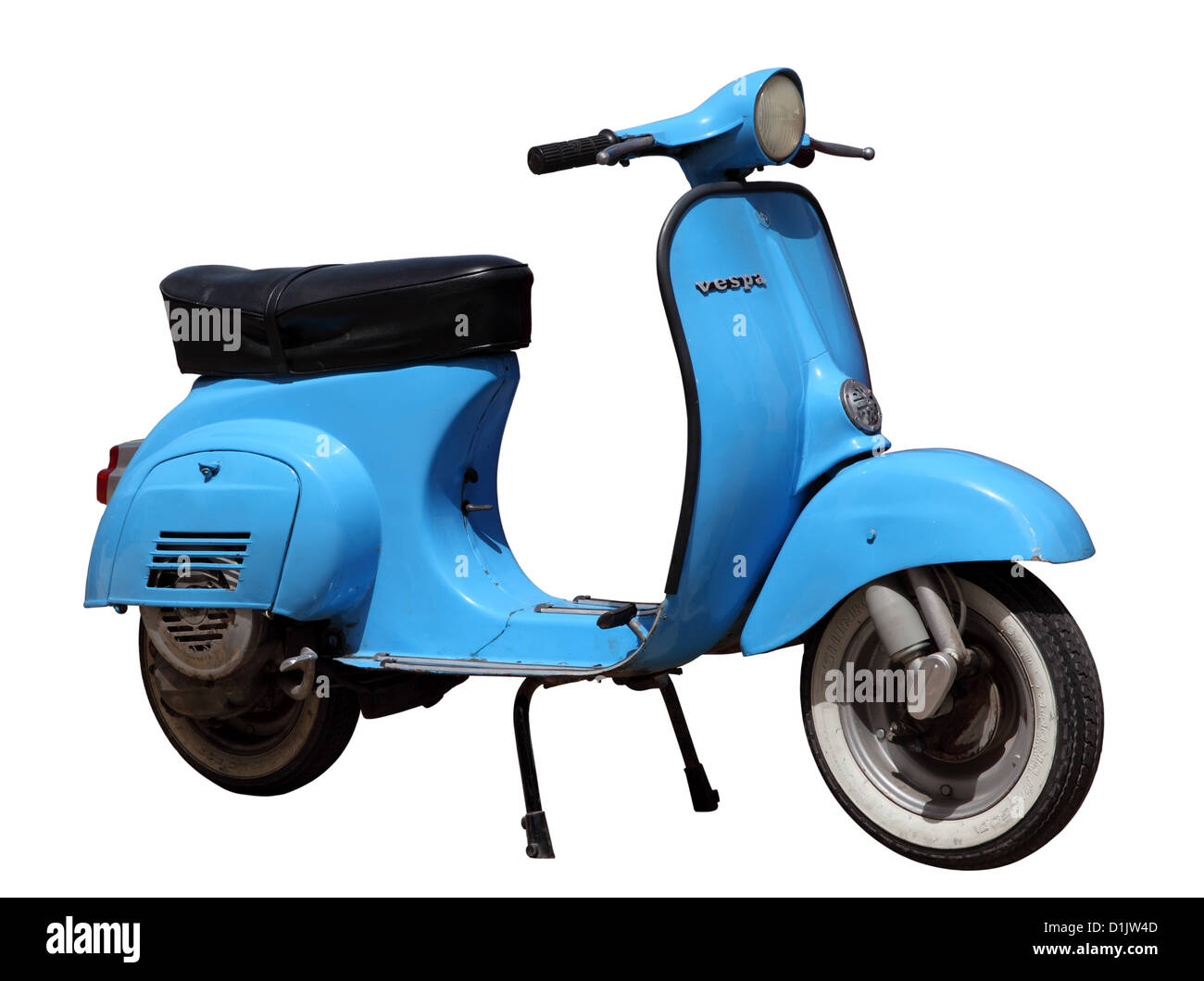 Blue vintage scooter Vespa isolate su sfondo bianco Foto Stock