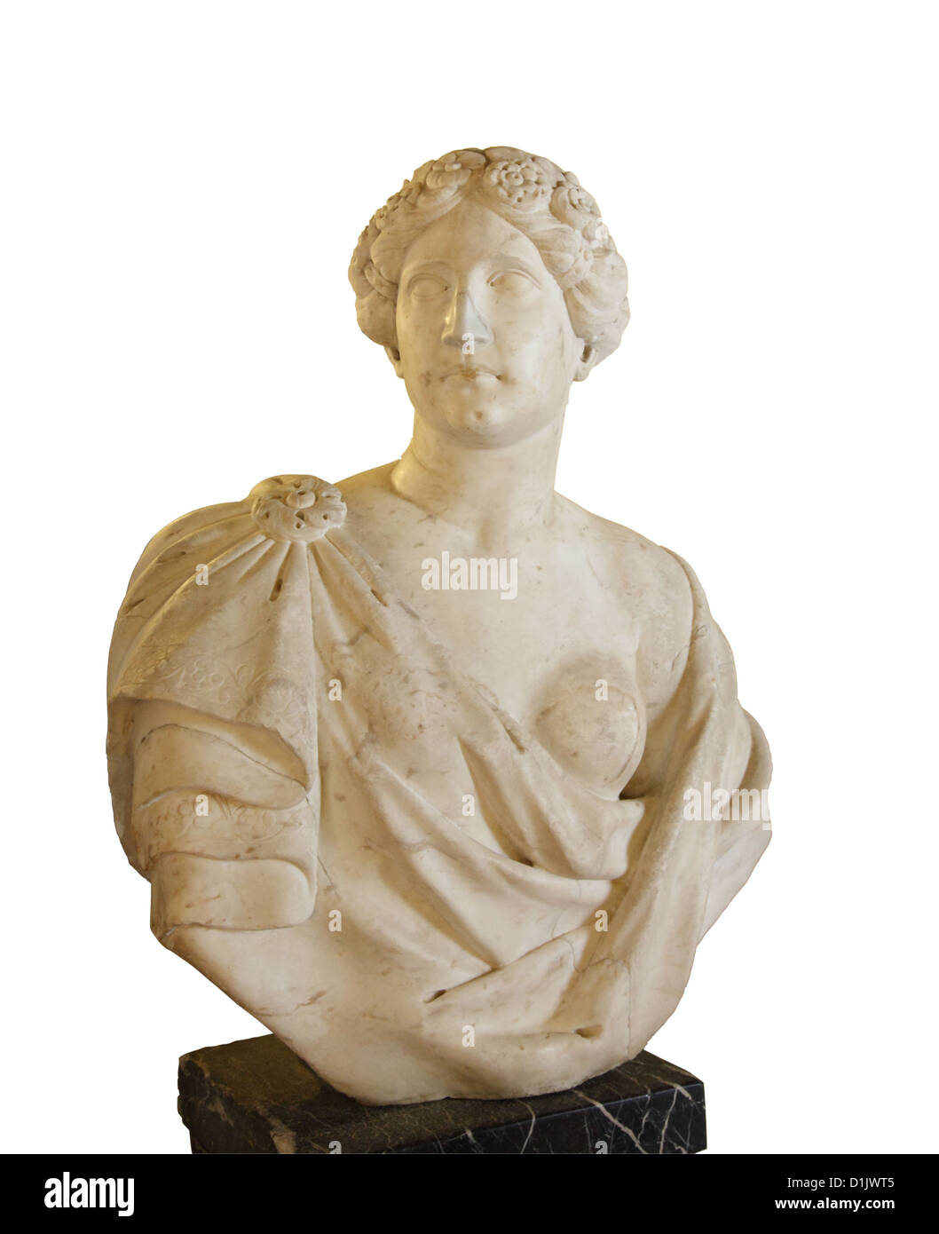 Antica statua romana di una donna isolato su sfondo bianco Foto Stock